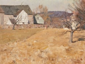 Feeding the Chickens by William Langson Lathrop Oil Painting