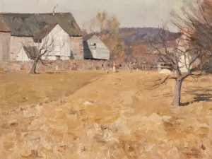 Feeding the Chickens by William Langson Lathrop Oil Painting