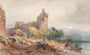 A Ruined Castle on a Lake by William Leighton Leitch Oil Painting