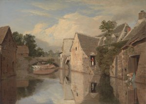 Cottages by a River by William Linton Oil Painting