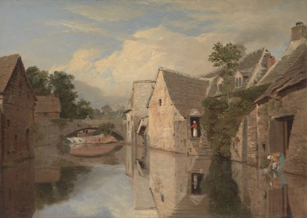Main Product Photo of Cottages by a River Painting by William Linton