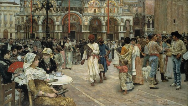 The Piazza Of Saint Mark's, Venice  by William Logsdail - Hand-Painted Oil Painting Reproduction