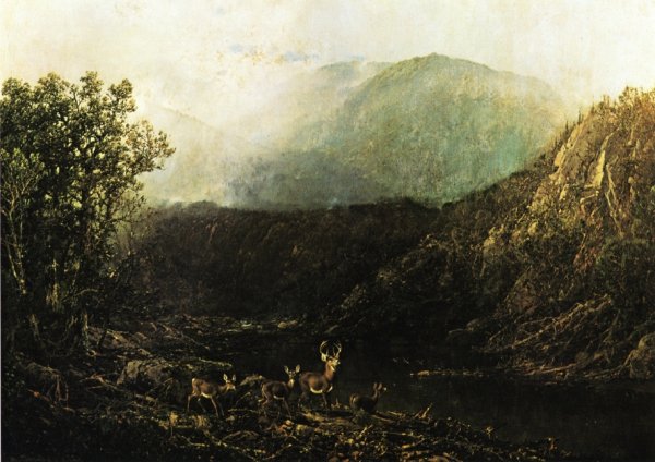 Deer in Landscape by William Louis Sonntag - Hand-Painted Oil Painting Reproduction