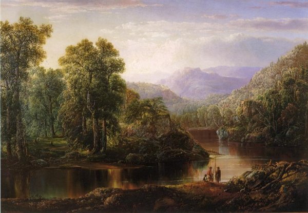 Landscape with Fishermen by William Louis Sonntag - Hand-Painted Oil Painting Reproduction