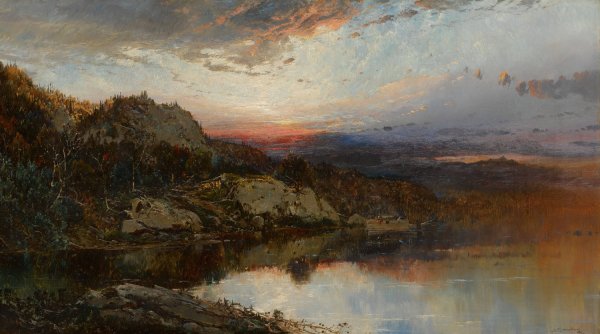 Landscape with Sunset by William Louis Sonntag - Hand-Painted Oil Painting Reproduction
