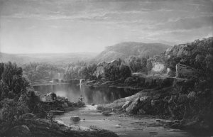 Landscape with Waterfall and Figures by William Louis Sonntag Oil Painting