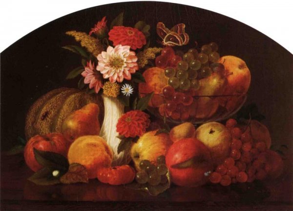 Flowers and Fruit of September by William M. Davis - Hand-Painted Oil Painting Reproduction