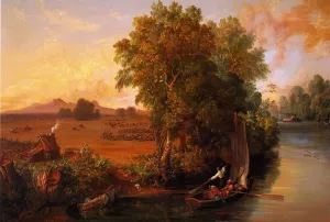 Hock Farm also known as A View of the Butte Moutains, from Feather River, California Oil painting by William M. Davis
