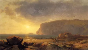 Rocky Coast at Sunset by William M. Hart - Oil Painting Reproduction