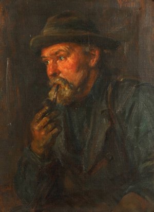 A Fishermen by William M. Pratt Oil Painting