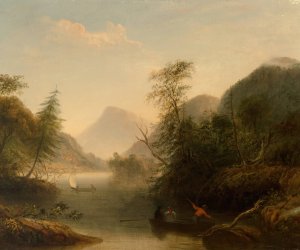 River Landscape with Three Men in a Punt by William Macleod Oil Painting