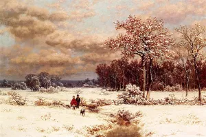 Children in a Snowy Landscape Oil painting by William Mason Brown