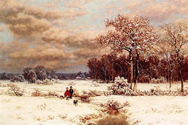 Children in a Snowy Landscape by William Mason Brown - Hand-Painted Oil Painting Reproduction