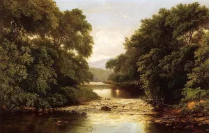 Fishing by a River by William Mason Brown - Oil Painting Reproduction