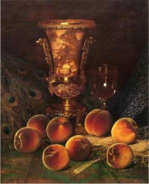 Still Life with Peaches and Marble Vase by William Mason Brown Oil Painting