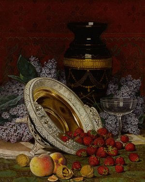 Still Life with Strawberries and Lilacs by William Mason Brown Oil Painting
