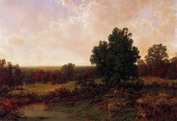 Three Men in a Landscape by William Mason Brown - Hand-Painted Oil Painting Reproduction