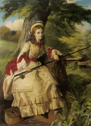 A Young Lady Fishing by William Maw Egley - Oil Painting Reproduction