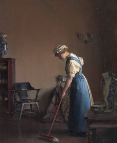 Main Product Photo of Girl Sweeping  Painting by William Mcgregor Paxton