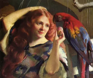 Reddy and the Macaw by William Mcgregor Paxton - Oil Painting Reproduction