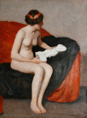 Seated Nude With Sculpture by William Mcgregor Paxton Oil Painting