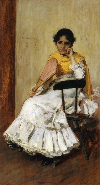 Main Product Photo of A Spanish Girl aka Portrait of Mrs. Chase in Spanish Dress Painting by William Merritt Chase