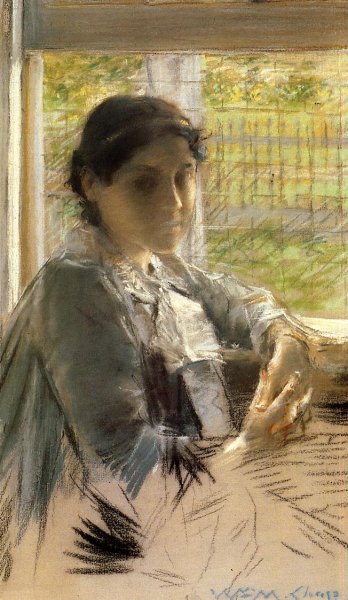 At the Window by William Merritt Chase - Hand-Painted Oil Painting Reproduction