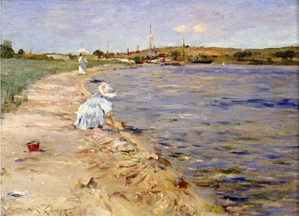 Beach Scene - Morning at Canoe Place by William Merritt Chase - Hand-Painted Oil Painting Reproduction