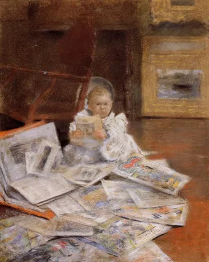 Child with Prints by William Merritt Chase - Oil Painting Reproduction
