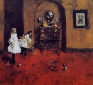 Children Playing Parlor Croquet Sketch by William Merritt Chase - Oil Painting Reproduction