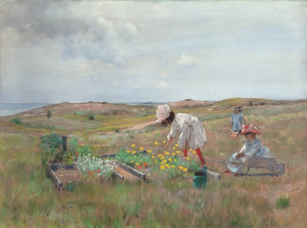 Gathering Flowers, Shinnecock, Long Island  by William Merritt Chase - Hand-Painted Oil Painting Reproduction