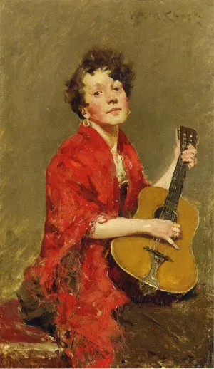 Girl with Guitar by William Merritt Chase Girl with Guitar Oil painting by William Merritt Chase