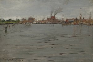 Harbor Scene, Brooklyn Docks by William Merritt Chase Oil Painting