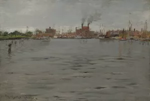 Harbor Scene, Brooklyn Docks by William Merritt Chase Oil Painting