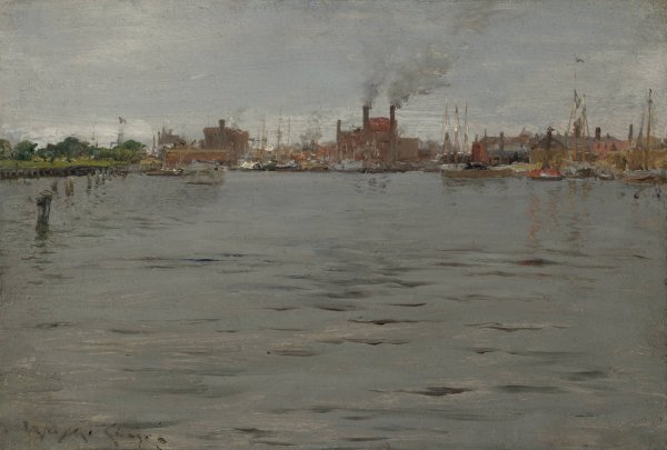 Harbor Scene, Brooklyn Docks  by William Merritt Chase - Hand-Painted Oil Painting Reproduction