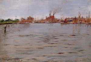 Harbor Scene, Brooklyn Docks by William Merritt Chase Oil Painting