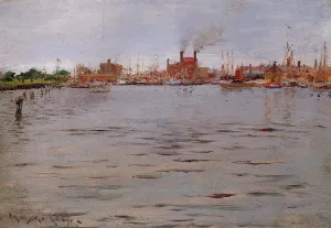 Harbor Scene, Brooklyn Docks by William Merritt Chase - Oil Painting Reproduction
