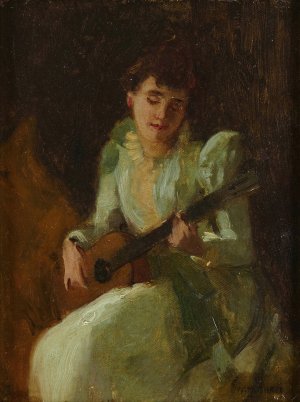 Lady Playing Guitar by William Merritt Chase Oil Painting