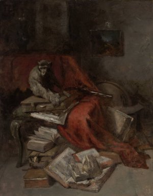 Monkeying with Literature by William Merritt Chase Oil Painting