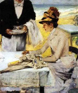Ordering Lunch by the Seaside by William Merritt Chase - Oil Painting Reproduction