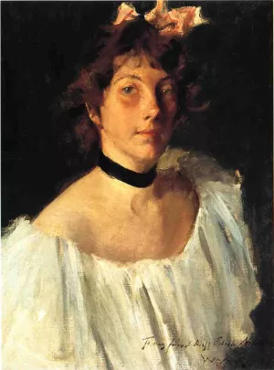 Portrait of a Lady in a White Dress by William Merritt Chase - Oil Painting Reproduction