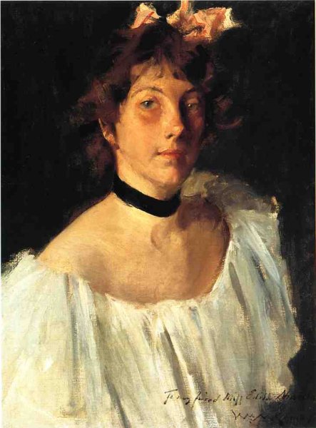 Portrait of a Lady in a White Dress by William Merritt Chase - Hand-Painted Oil Painting Reproduction