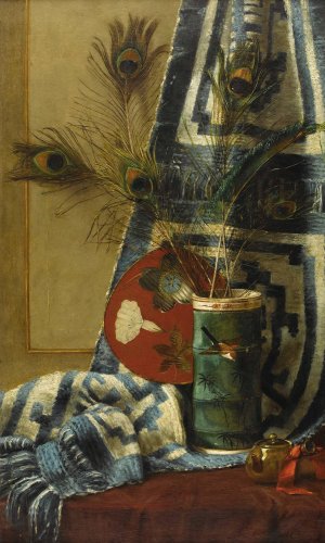 Still Life with Peacock Feathers by William Merritt Chase Oil Painting