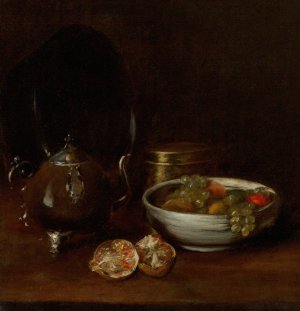 Still Life with Tea Kettle and Fruit by William Merritt Chase Oil Painting