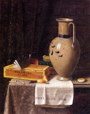 Cigar Box, Pitcher and 'New York World' by William Michael Harnett Oil Painting