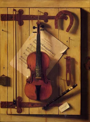 Still Life: Violin and Music also known as Music Literature by William Michael Harnett - Oil Painting Reproduction