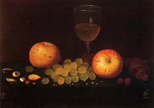 Still Life with Apples, Grapes and Almonds by William Michael Harnett - Oil Painting Reproduction
