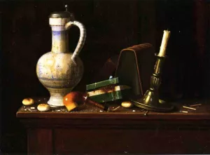 Still Life with Blue and White Pitcher, Tobacco Case and Pipe by William Michael Harnett Oil Painting