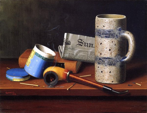 Main Product Photo of Still Life with Blue Tobacco Box Painting by William Michael Harnett