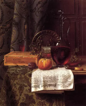 Still Life with Decanter and Frankfurter Zeitung by William Michael Harnett Oil Painting